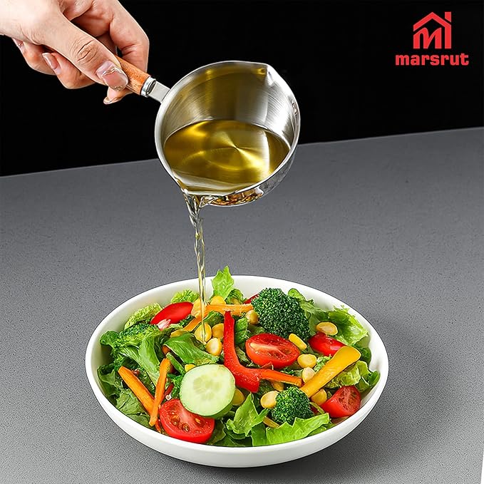 150ml Butter Melting Pot Warmer, Mini Sauce Pan for Soup Milk Coffee Chocolate Tea Gravy Reheating Cooking Boiling, Wooden Handle 304 Stainless Steel Small Tiny Cup for Making Sauces Breakfast Kitchen