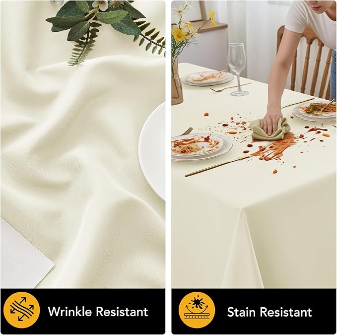 10-Pack Ivory Tablecloths for Rectangle Tables, 70 x 120 Inches, Stain-Resistant Polyester Fabric for 6 Foot Tables - Washable Table Covers for Weddings, Banquets, Birthday Parties, Events