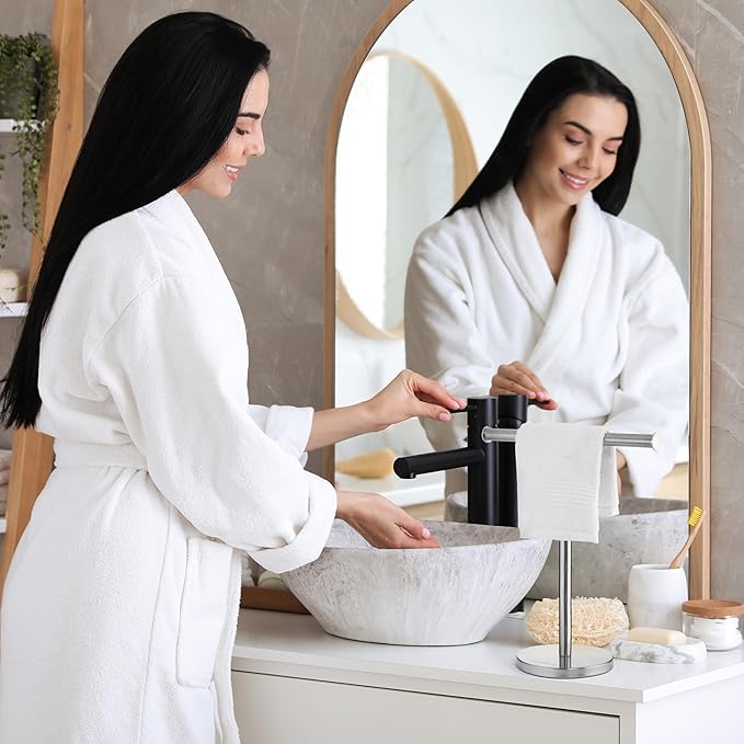 Luxury Hand Towel Holder Stand with Heavy Base, SUS 304 Stainless Steel Towel Rack, T-Shape, Freestanding Towel Stand for Bathroom Vanity or Kitchen Countertop, Waterproof Counter Organizer