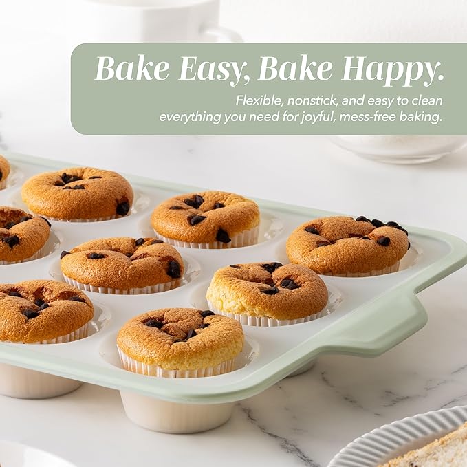 COOK WITH COLOR 17 Pc. Silicone Baking Pan Set - Non-Stick & Easy Clean Silicone Muffin Pans for Baking with Sturdy Metal Frame for Stability, Flexible Cake Molds, Includes Measuring Cups and Spoons