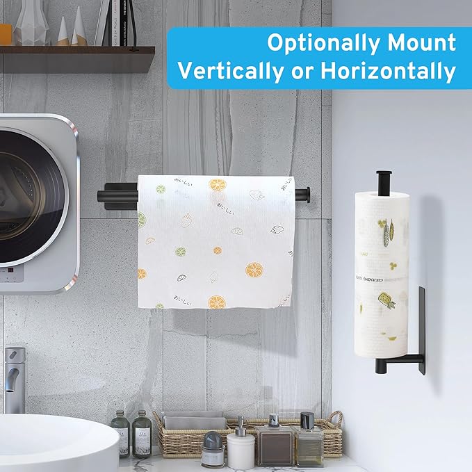 2nd Gen Paper Towel Holder Under Cabinet No Drilling, [More Sturdy] Self Adhesive or Drilling Paper Towel Holder Wall Mount for Kitchen, RV, [Fit Mega Paper Towel Roll] SUS304 Stainless Steel