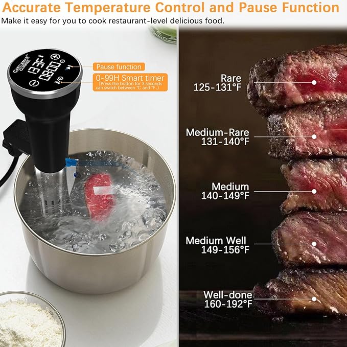 CATTLEMAN Sous Vide Machines Wi-Fi, 1000W, IPX7 Waterproof, Immersion Circulator Precise Cooker, Suvee Cooker with Accurate Temperature&Timer Touch Control, Portable, Noise-free, Fast Heating