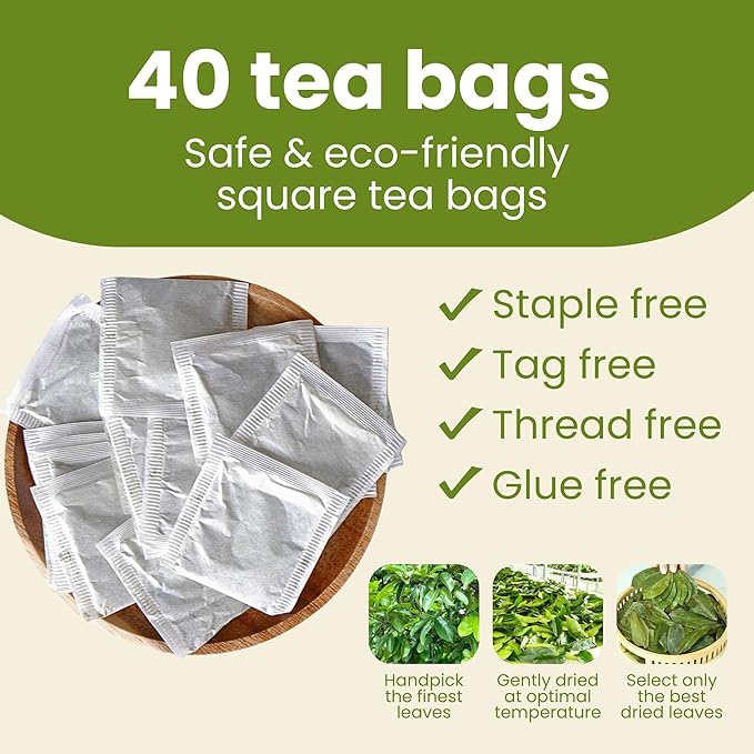 Tropical Teahouse 40 PREMIUM Soursop Leaves Tea Bags - 2.82oz - Natural & Pure, Gluten Free, Caffeine Free, Sugar-Free, Eco-conscious Packaging with Bamboo Tea Tong