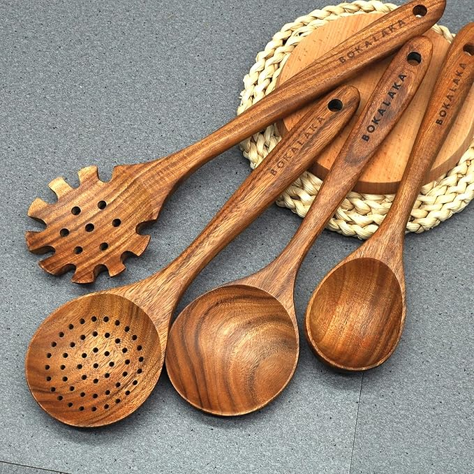 Wooden Spoons for Cooking,10 Pcs Natural Teak Wooden Kitchen Utensils Set Wooden Utensils for Cooking Wooden Cooking Utensils Wooden Spatulas for Cooking (10)