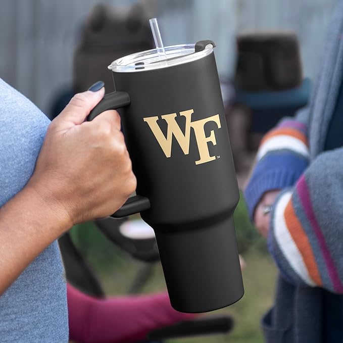 Logo Brands NCAA 40 oz Tumbler with Handle -Stainless Steel Insulated Travel Tumbler with Straw Lid – Powder Coated, Leak-Resistant, Keeps Drinks Hot/Cold – Great for Tailgating, or Everyday Use