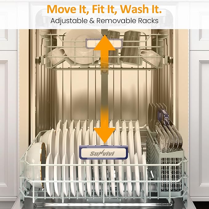 24" Built-in Dishwasher, Stainless Steel Dishwasher Machine with Adjustable Racks, 14–16 Place Settings Large Capacity Dish Washer, 8 Wash Programs, Energy Star Certified, Sliver