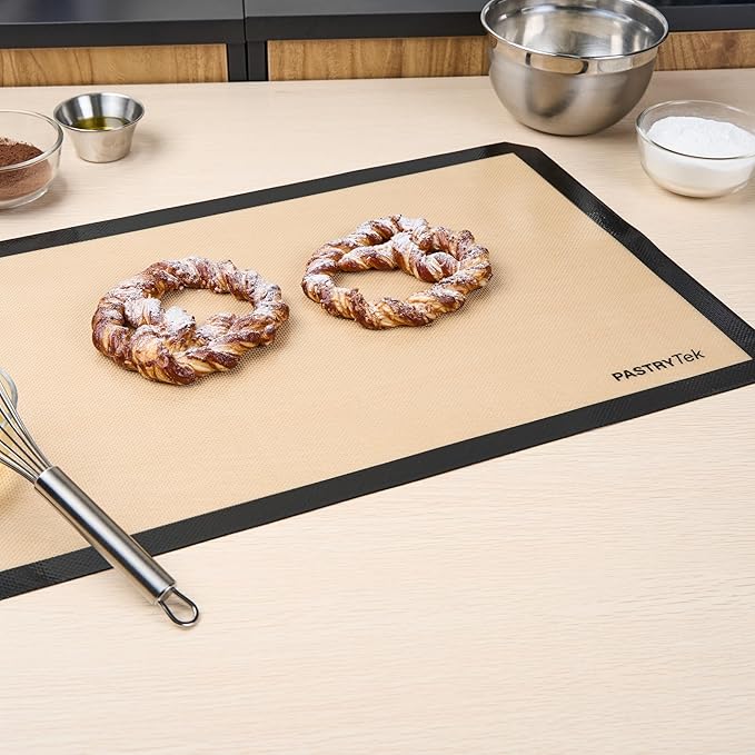 Restaurantware Baking Mat Pack of 1 Non-Stick 15.7"x23.6" Silicone Full Size Baking Mat, Rectangle Reusable Durable Oven-Friendly Anti-Slip Sheet for Kneading Rolling Shaping Dough, Tan and Black