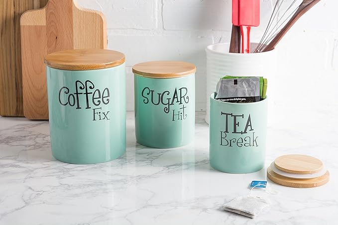 DII Kitchen Accessories Retro Collection, Ceramics, Canister Set, Aqua, 3 Piece
