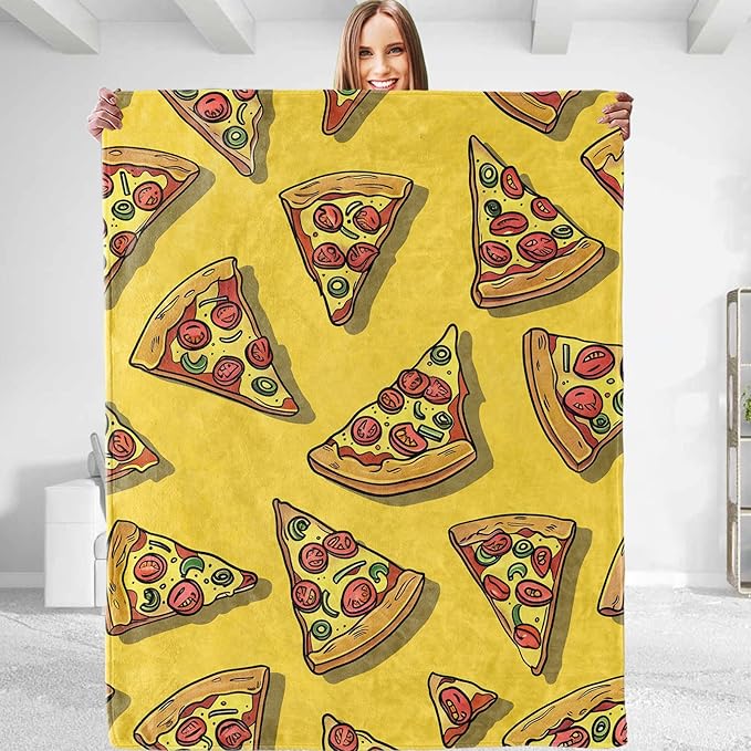 Funny Pizza Theme Plush Throw Blanket - Soft, Comfy, Lightweight, Warm, and Fuzzy - Ideal Gift for Men and Boys - Perfect for Couch, Bedroom, Travel, Bed - 50x40 inches