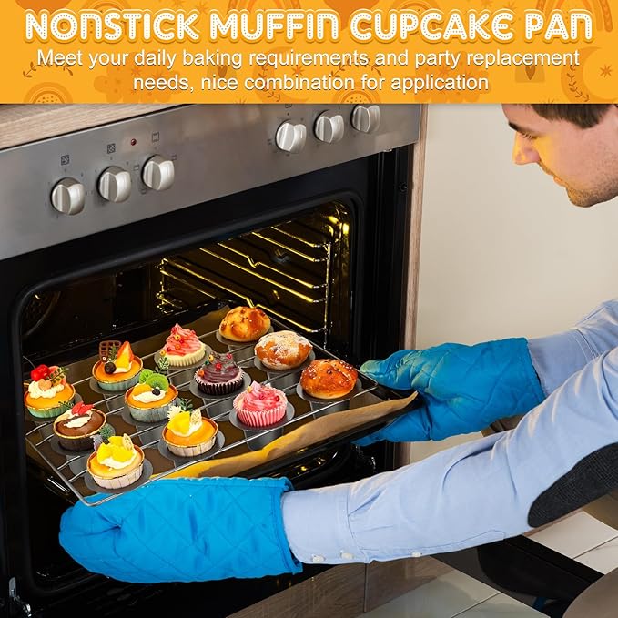 Shellwei 2 Pcs 12 Cups Non Stick Popover Pan Muffin Pan Mini Cupcake Pan for Oven Baking, Carbon Steel(Gray)