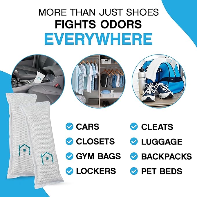 NonScents Shoe & Refrigerator Deodorizer Bundle - 2 Pack (4 Count) Shoe Odor Eliminator & 4 Refrigerator Deodorizer - Powerful, Reusable Odor Absorbers for Shoes, Fridge, Closets - Unscented Freshness