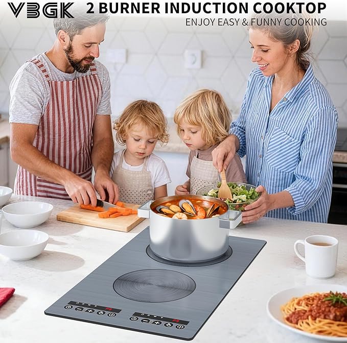VBGK induction cooktop,110V 2300W double burner hot plate with LED touch control, 9 Power Levels, Kids Lock & Timer, Overheat Protection,2 burner induction cooktop
