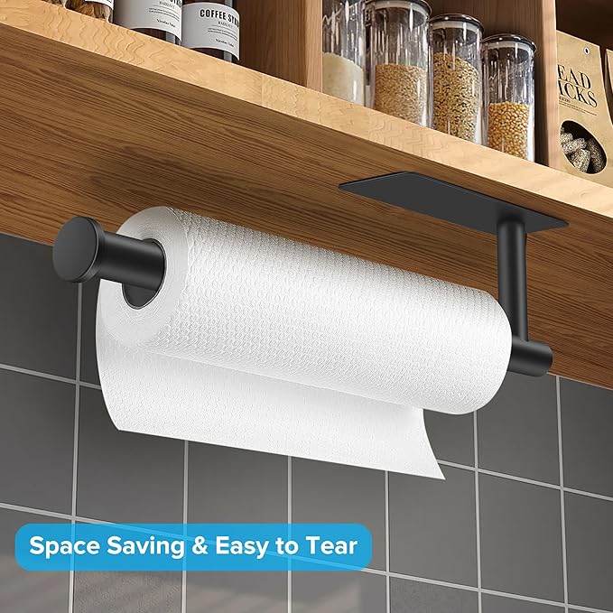 UREZORGEAR 2nd Gen Paper Towel Holder Under Cabinet No Drilling, [More Sturdy] Self Adhesive or Drilling Paper Towel Holder Wall Mount for Kitchen,RV [Fit Mega Paper Towel Roll] SUS304 Stainless Steel