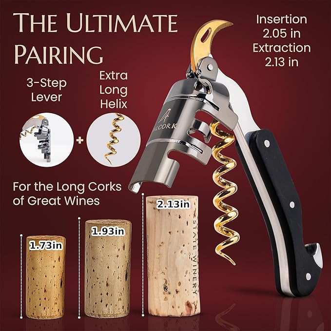 Corkscrew for Professionals FALCORK® 354 – Control – 3-Step Lever, 6-Turn Helix and Generous Wooden Handle for Maximum Smoothness and Controlled Technique on Fine Wine Corks