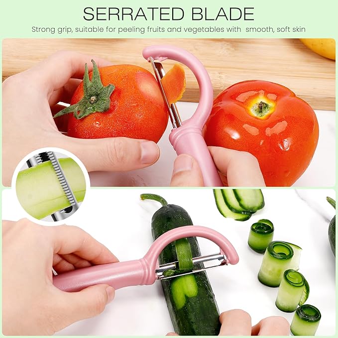 Senbowe Upgrade Potato Peeler for Kitchen, 6PCS Stainless Steel Vegetable Peeler, I and Y Veggie Food Peeler for Apple Fruit Carrot Zucchini Cucumber,Good Grip Makes Peeling Very Easy (Pink)