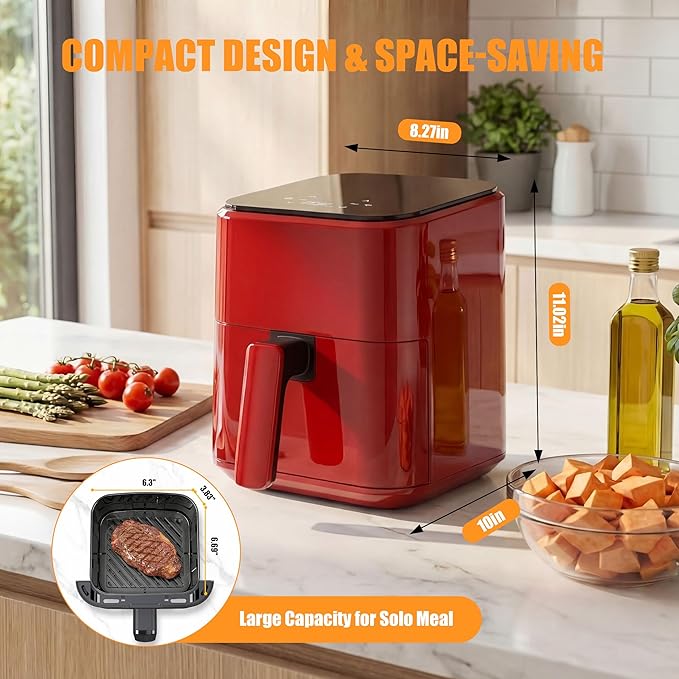Sweetcrispy Air Fryer, Compact Digital 3 Qt Airfryer with Auto Shut-Off, Quick & Easy Meals in Minutes with Nonstick & Dishwasher Safe Basket, Ideal for Small Spaces