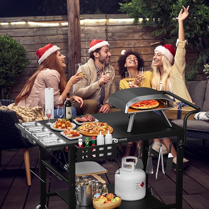 Leteuke Pizza Oven Table, Grill Cart Table for Blackstone Griddle, Outdoor Pizza Oven Stand Fits Ninja, Cuisinart, Gozney, Solo Stove, BBQ Prep Tables Station with Seasoning Tray, 47"x27.5"x30"