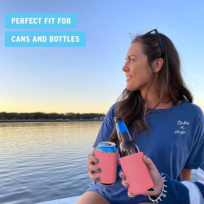 Blank Beer Can Coolers Sleeves (14-Pack) Soft Insulated Beer Can Cooler Sleeves - HTV Friendly Plain Can Sleeves for Beer Cans & Bottles - Blanks for Vinyl Projects Wedding Favors & Gifts (Salmon)