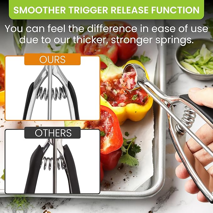 Spring Chef Multifunctional 0.6 Tablespoon Extra Small Cookie Scoop, #100 & Large Dough Blender & Biscuit Cutter Set - 2 Product Bundle - Black