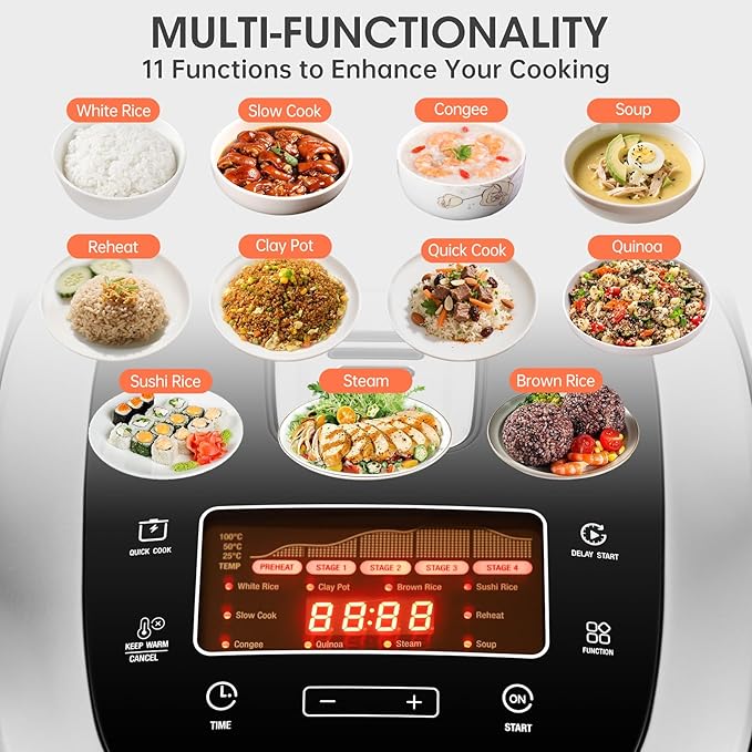 Rice Cooker 10 Cup Uncooked / 20 Cup Cooked,Induction Heating & Fuzzy Logic Technology,Electric Smart Rice Cooker With LCD Display,11 Multi Portable Rice Maker,Delay Timer & Auto Keep Warm