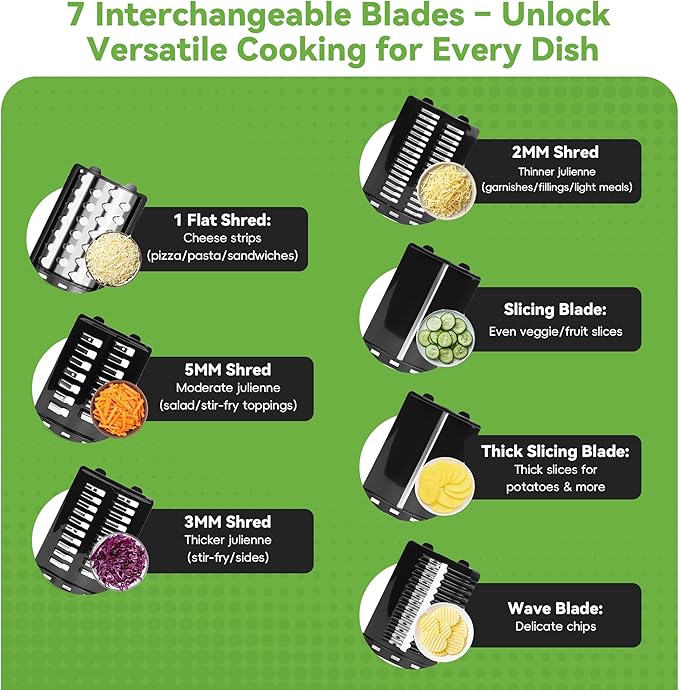 Electric Cheese Grater 7 in 1, Stainless Steel Salad Shooter, Electric Food Slicer Shredder Chopper with Rotary Switch, Automatic Grater for Block Cheese Vegetables Cucumber Carrots, 300W Salad Maker