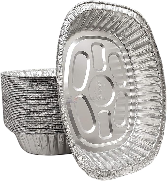 Disposable Oval Roasting Pan - Durable Turkey Roaster Pans Extra Large, Heavy-Duty Aluminum Foil, Deep, Oval Shape for Chicken, Meat, Brisket, Roasting, Baking, Recyclable (100)