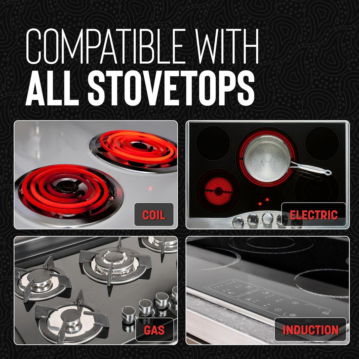 Hell's Kitchen Hybrid Fry Pan, Tri-Clad Stainless and Nonstick Ceramic PFAS Free, no PFOA, no PTFE, no Teflon, Non Toxic Cookware, Metal Utensil Safe, All Cooktops, Oven Safe (6 Piece Set with Lids)