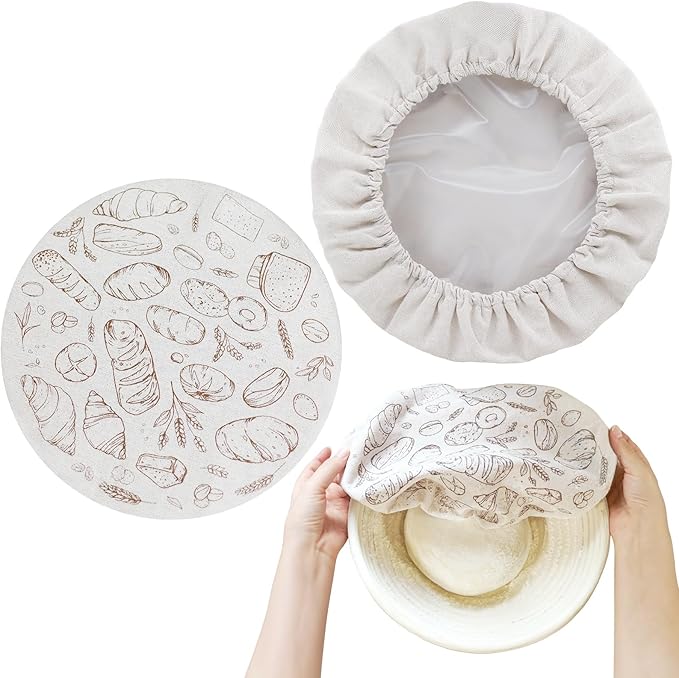 2 Pack 12″ Bowl Covers for Bread Proofing with Plastic Liner, Reusable Shower Caps for Sourdough Rising