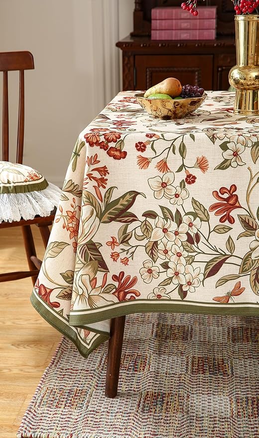 ISAENNE Designer Bohemian Linen Rectangular Tablecloth,Colorful Floral Pattern Table Cloth,Wrinkle Resistant Decorative Tablecloths for Dining Thanksgiving Kitchen Party,55"*87"-Grace A