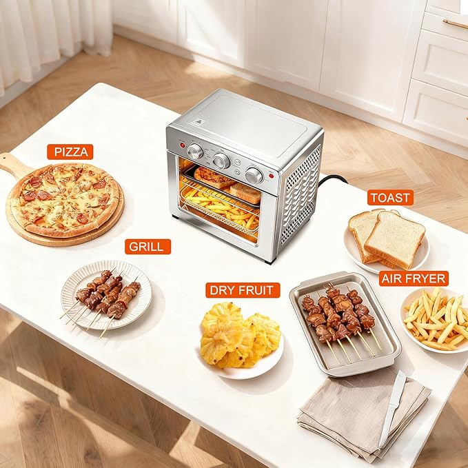 OLIXIS Air Fryer Toaster Oven Combo, 16.9QT Oven Countertop 5 Functions in 1, 4 Accessories Included, Stainless, Up to 450°F