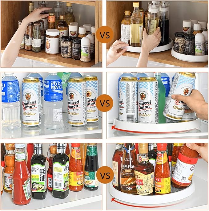 Roninkier Lazy-Susan Spice Rack Organizer - Rotating Storage Turntable for Kitchen, Pantry, Cabinet, Refrigerator, Countertop