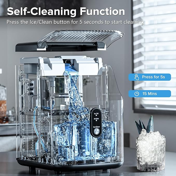 Electactic Countertop Nugget Ice Maker Pro - 34lbs/24H, Self-Cleaning Pellet Ice Machine with Soft Chewable Ice, One-Touch Operation for Home, Kitchen, Office (Silver)