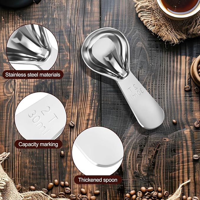 Stainless Steel Coffee Scoop Set - 3 Pc Measuring Spoons (1 Tbsp & 2 Tbsp Scoop) for Ground Coffee, Tea, Sugar Or Flour, Short Handles