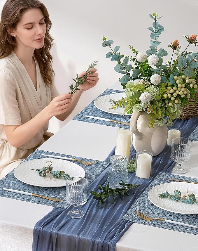 Leetaltree Deep Navy Woven Placemats Set of 4 - Heat Resistant Non-Slip Place mats for Dining Table, Washable Durable PVC Vinyl Woven Table Mats(Deep Navy, 4)