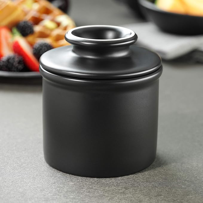 Butter Bell - The Original Butter Bell Crock by L. Tremain, a Countertop French Ceramic Butter Dish Keeper for Spreadable Butter, French Ceramic Butter Dish Keeper, Specialty (Matte Black)