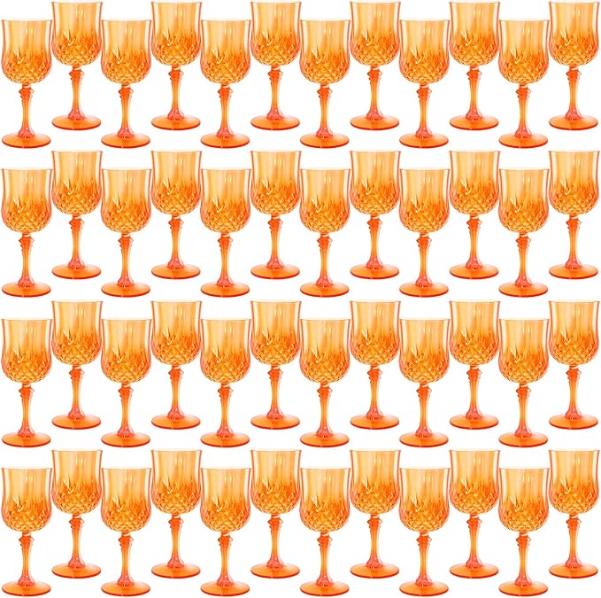 Plastic Wine Glasses, Plastic Goblets Vintage Style Cordial Unbreakable Drinking Glasses, Reusable Drinkware for Wedding Reception, Grand Event Party Supplies (48, Pumpkin orange)