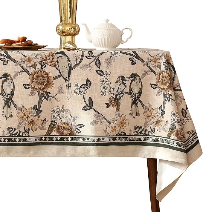ISAENNE Designer Vintage Linen Small Square Table Cloth,Floral and Bird Pattern Tablecloths,Fall Wrinkle Resistant Home Decor Tablecloth for Dining Kitchen Party Christmas,55"*55"-Murad A