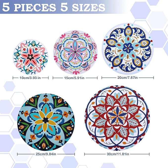 5-Size Reusable Beeswax Bowl Covers for Bread Proofing, Cotton Cloth Flexible Beeswax Wraps for Food Storage(Pentagonal Floral)