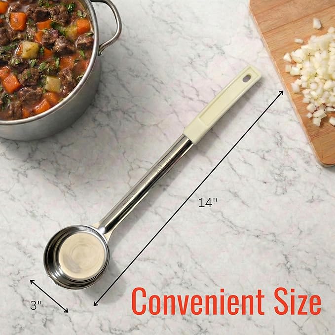 3 Ounce Solid Stainless Steel Portion Control Ladle Spoon for Measuring and Serving; Commercial Grade Serving Scoops [Pack of 2]