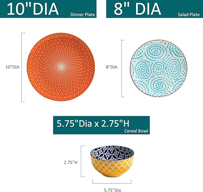 LEHAHA 12 Pieces Ceramic Dinnerware Sets, Porcelain Round Dinner Set for 4, Microwave and Dishwasher Safe Plates and Bowls Dishes Sets, Kitchen Dinner Dinning Ware Set, Assorted Colors