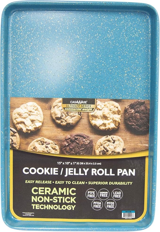 casaWare 3pc Ultimate Commercial Weight Cookie Sheet Set, Two 15 x 10-Inch Pans, One 13 x 9-Inch-Inch Pan (Blue Granite)