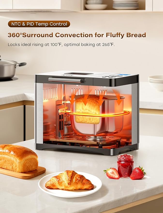 KBS 19-in-1 Programmable Bread Maker, 2LB Bread Machine with Healthy Ceramic Pan, Stainless Steel Bread Maker Machine with 15H Timer& 1H Keep Warm, Sourdough, Gluten Free, 3 Crust Colors, 53 Recipes