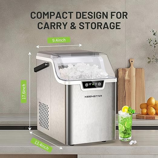 Nugget Countertop Ice Maker with Soft Chewable Ice 40Lbs, Pebble Sonic Ice Machine with Basket and Scoop, Ready in 5 Mins, 40Lbs/24H, Auto Self-Cleaning, for Home, Kitchen, Office, Party, Camping