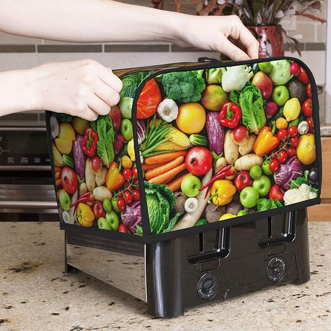 Vegetable Toaster Cover 2 Slice, Cute Country Bread Machine Cover, Washable Toaster Kitchen Small Appliance Cover Stain Resistant,with Top Handle