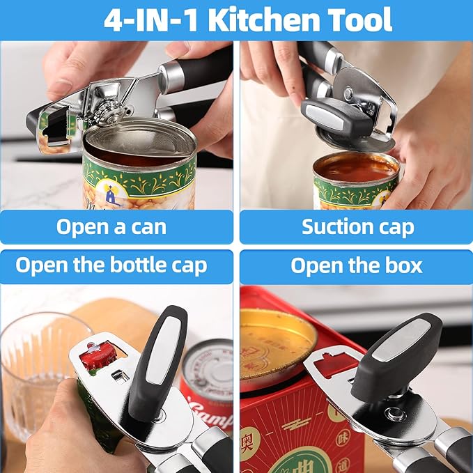 Dual Handle Can Opener, Smooth Edge Manual Can Opener for Safe & Effortless Opening, No Sharp Edges on Can, Comfort Grip & Rust-Resistant Stainless Steel, Easy to Clean