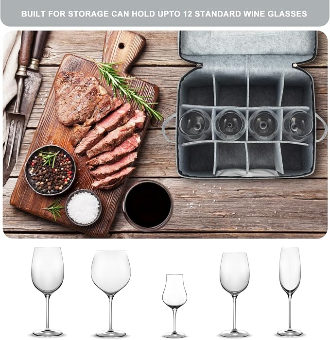 Foyego 2 Pack Wine Glass Storage Box with Dividers, Stemware Storage Containers for Packing and Moving, China Storage Containers Box for 12 Crystal Glassware, Wine Glasses, Drinkware,Light Gray
