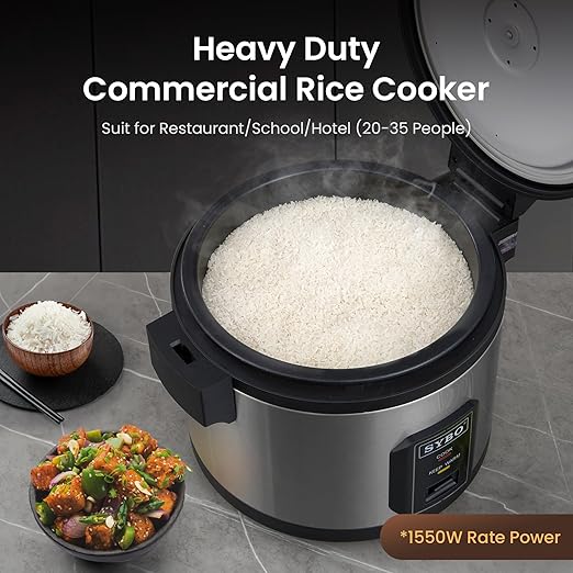 SYBO Commercial Rice Cooker and Warmer, 60 Cups Cooked (30 Cup Uncooked) Large Rice Cooker with Hinged Lid, Non-Stick Insert Pot, Stainless Steel Exterior