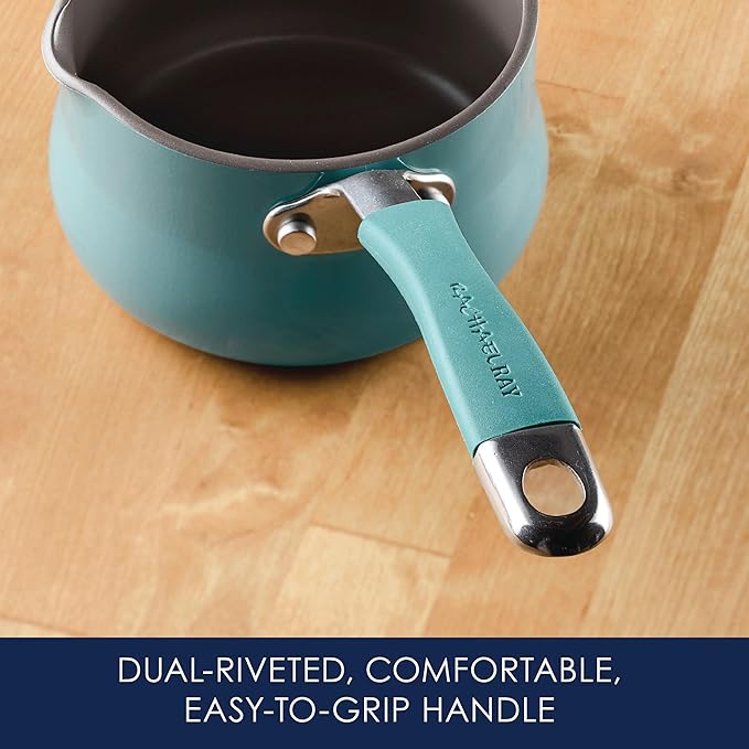 Rachael Ray Cucina Nonstick Butter Warmer, Hard Porcelain Enamel Aluminum, 0.75-Quart, Agave Blue - 16346