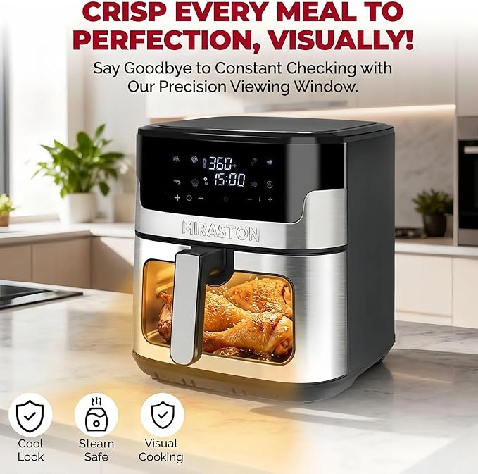 Air Fryer, 8.5QT Family Size Digital Air Fryers, BPA-Free, Smart Touchscreen with 8-Preset, Air Frying, Reheat Leftovers, Party Food, Fast Cooking, Dishwasher-Safe, Stainless Steel