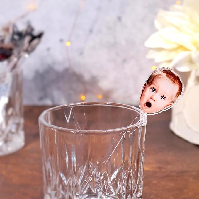 Custom Photo Face Stir Sticks Pack 5-500pcs, Personalized Acrylic Drink Stirrers with Your Photo, Dog, Cat, Logo or Face, Custom Cocktail Swizzle Sticks for Birthday & Graduation Decor